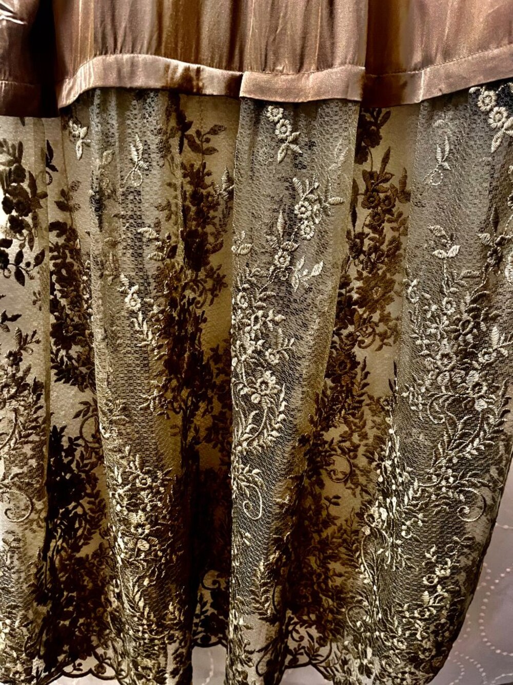 BY Anthropologie Twofer Satin Olive Green/Gold Chartreuse & Lace Maxi Dress 1X - Picture 3 of 4